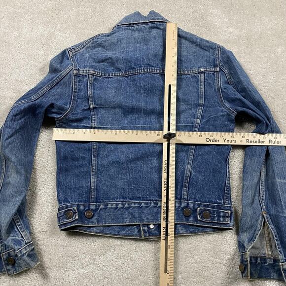 Vintage Levis Jacket Mens S Blue Denim Trucker Orange Tab 70s 80s Whiskers Retro - Picture 3 of 8